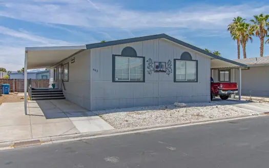 1991 Fleetwood 26x60 3 bedroom 2 bath mobile home for sale in Tropicana Palms 55+ gated Manufactured Home Community - 6420 E> Tropicana Ave. unit 442 Las Vegas, NV 89122-abcmobilehomes.com (702) 641-4444
